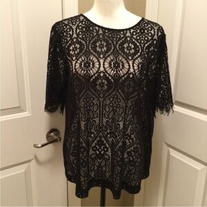 Loft size med black lace top with bow